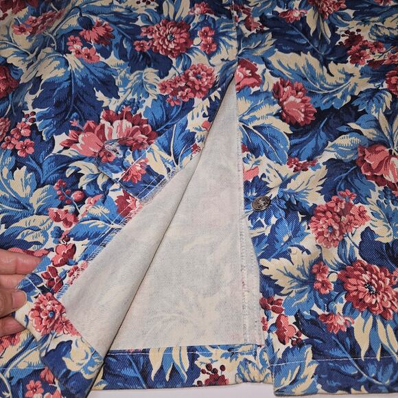 MDM Designs Skirt Womens 20W Blue Pink Floral Vintage USA Made Denim Maxi Skirt - Picture 7 of 11